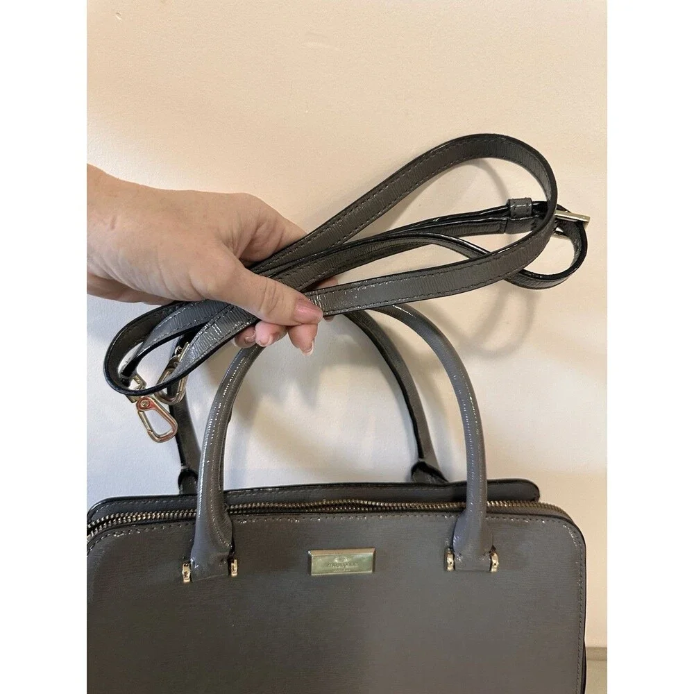 Kate Spade Bixby Place Hare grey Patent Leather Crossbody Handbag Purse Satchel